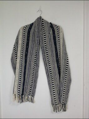 DII Design Imports Black White Woven Cotton Fringe Scarf Wrap Shawl Boho Chic